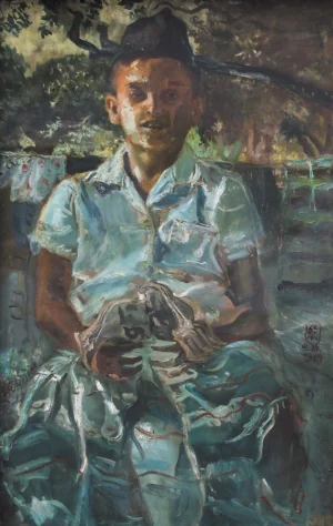 S. Sudjojono - Rino's Son is Reading (Anak Laki-laki Rino Ngaji)