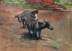 Basoeki Abdullah - Flute Player and Water Buffalo